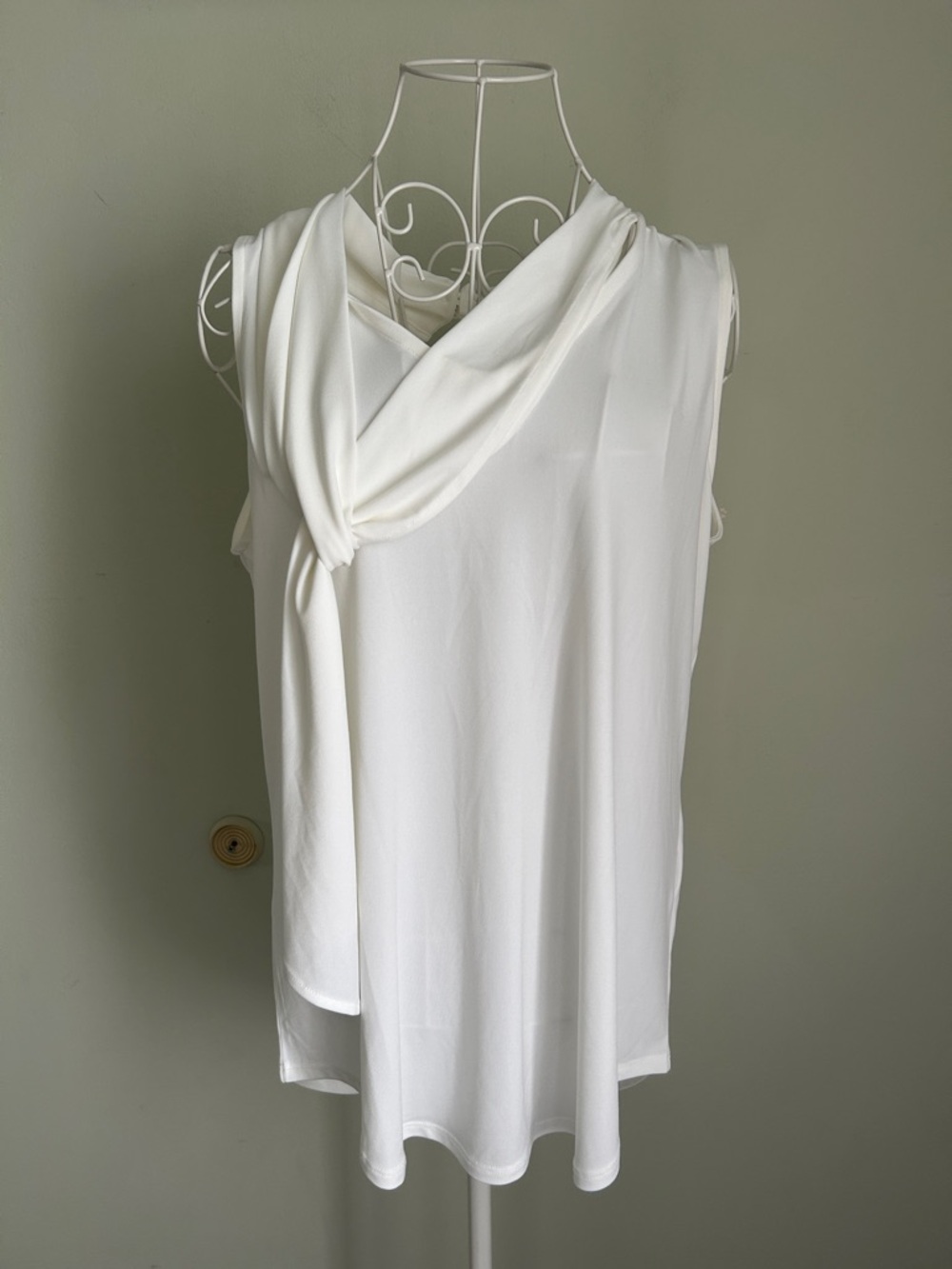 DKNY White Sleeveless Scarf-Neck Tank